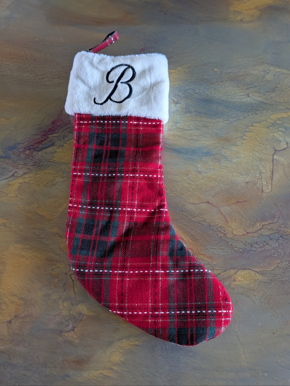 Wondershop Target Plaid Christmas Stocking Letter B White Red